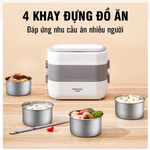 Hộp cơm cắm điện văn phòng 2 tầng 4 bát inox giữ nhiệt, hâm nóng và tự nấu chín nhỏ gọn,tiện lợi bảo hành 6 tháng