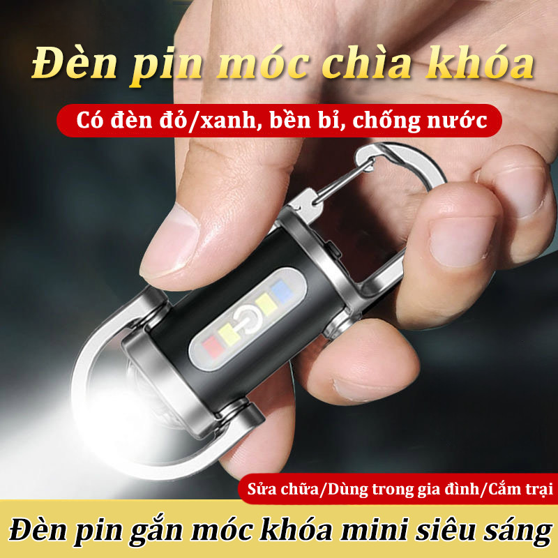 Đèn pin gắn móc khóa mini siêu sáng, Đa Năng 7 Chế Độ, Sạc USB Tiện Lợi, Có đèn đỏ/xanh, bền bỉ, chống nước