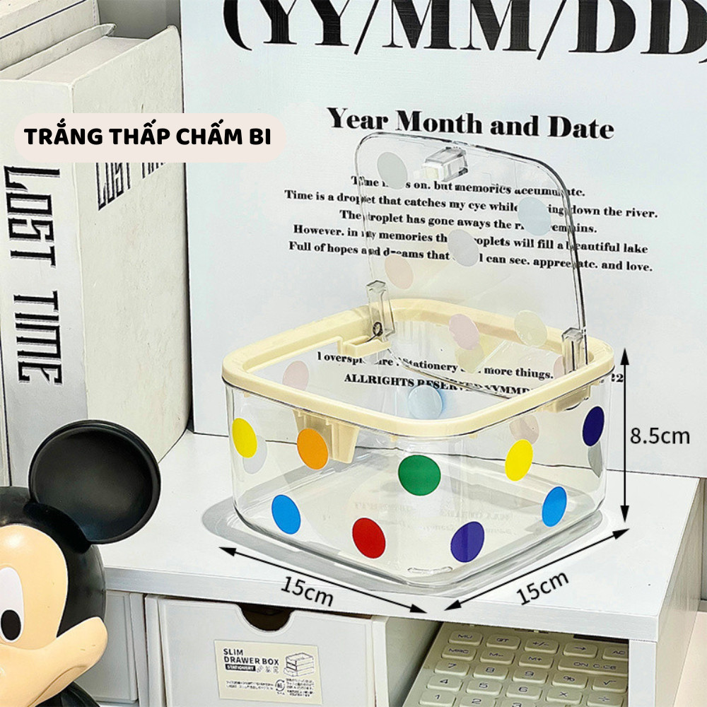 Hộp Nhựa Đựng Đồ Trang Điểm Mini Có Nắp Lật Chấm Bi Đáng Yêu DinoHome Phụ Kiện Văn Phòng Mini