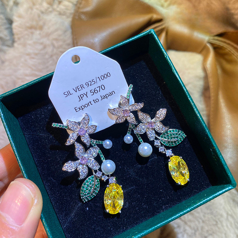Bông tai dài hoa Zircon thời trang mới