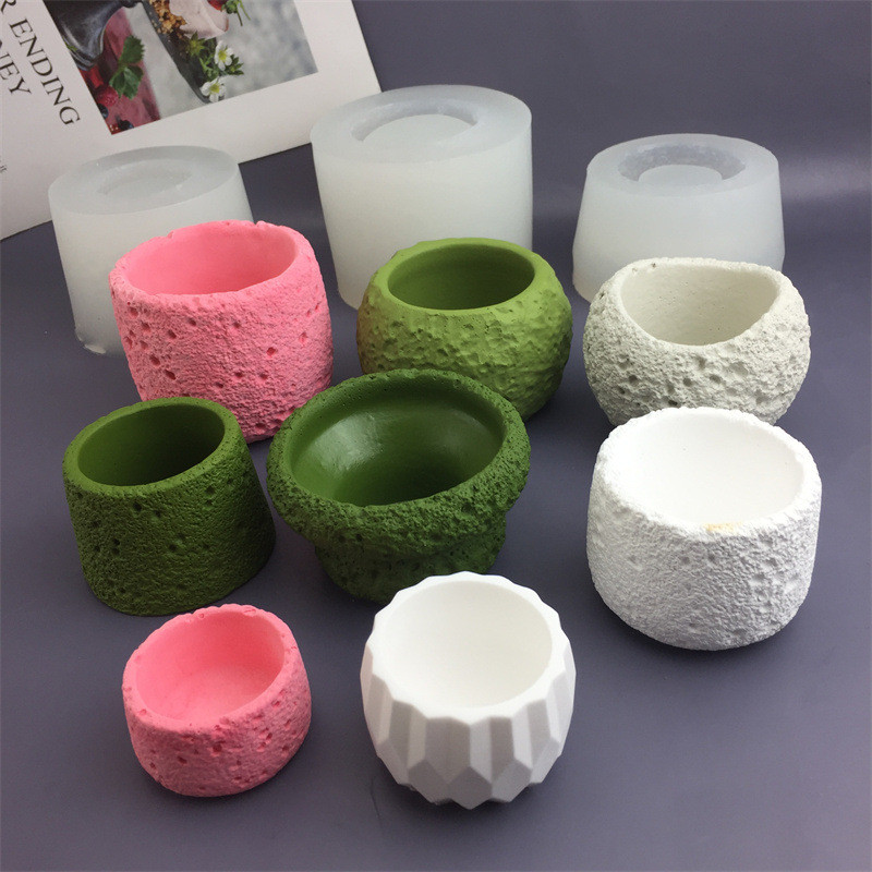 DIY Mô Phỏng Rock Cup Khuôn Silicon Ins Khuếch Tán Thạch Cao Xi Măng Chậu Hoa Khuôn