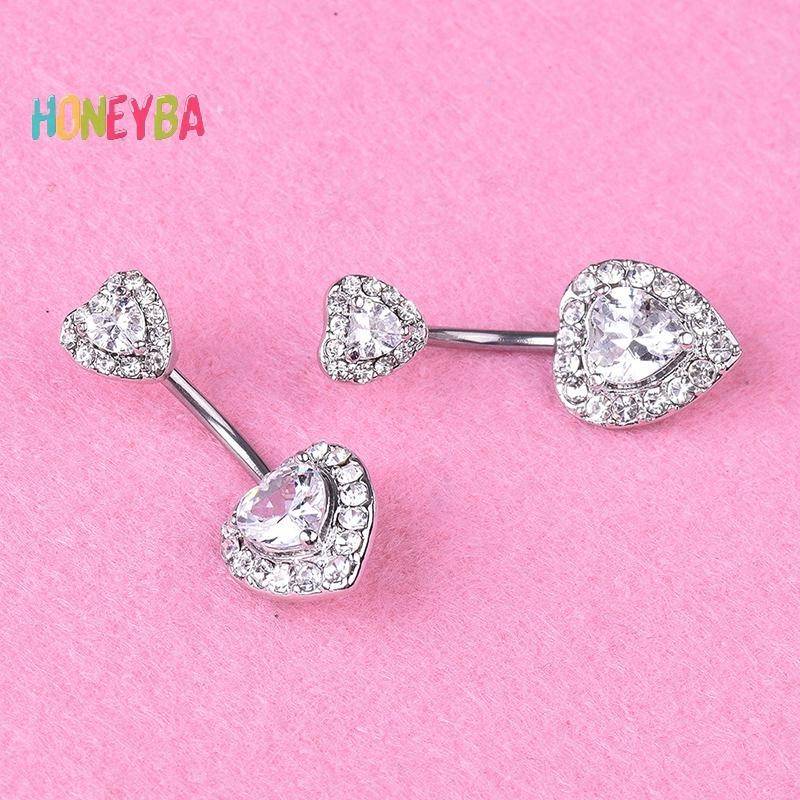 < Honeyba > Trái Tim Pha Lê Rốn Bụng Nút Nhẫn Barbell Rốn Nhẫn Xuyên Trang Sức Cơ Thể