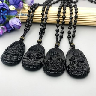 Kudosation Obsidian Đá Phật Hạt Dây Xích Vòng Cổ Bắt chước Ngọc Phật Giáo Bồ Tát Bùa Hộ Mệnh Talisman Trang Sức Dành Cho Nữ Bảo Vệ May Mắn