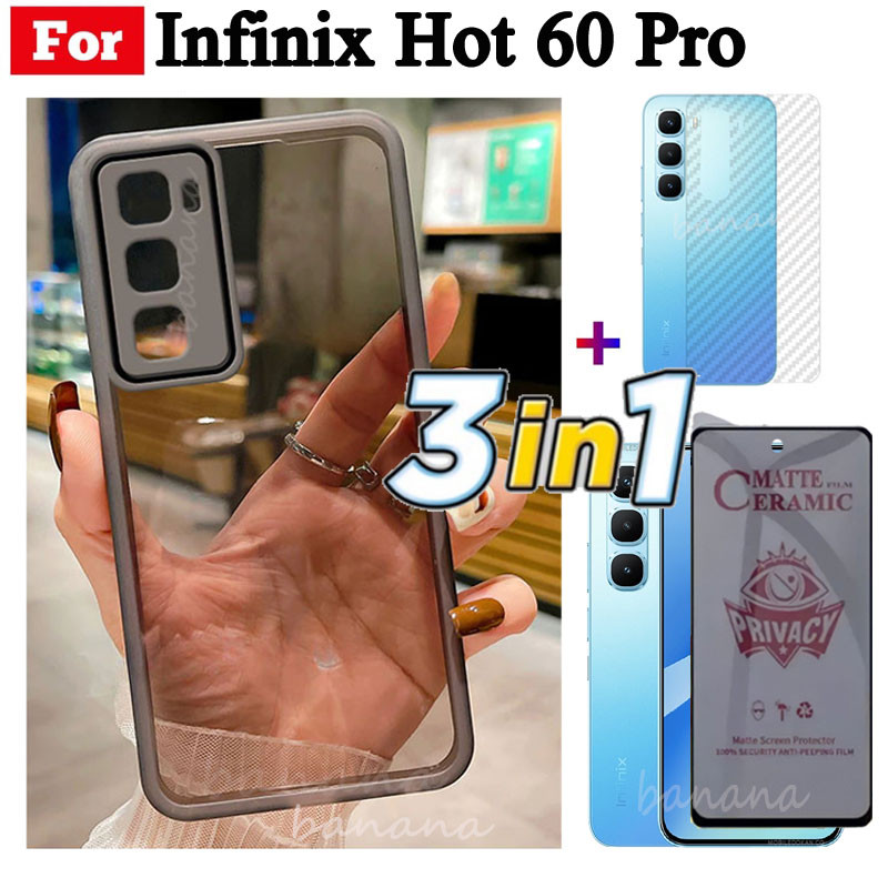 3 trong 1 Infinix Hot 60 Pro Hot 60i Hot 60 TPU Mềm Silicon Trong Suốt Vỏ Điện Thoại Có Camera Bảo Vệ Mặt Sau + Kính Cường Lực Riêng Tư + Phim Mặt Sau