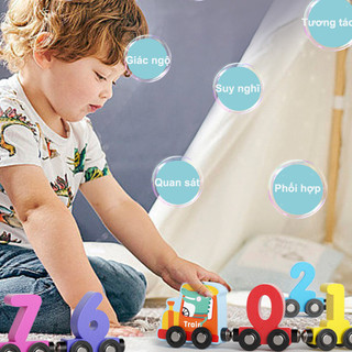 【BabyJoy】Đoàn Tàu Nam Châm Số Đếm Bằng Gỗ Cho Bé,đồ chơi thông minh giáo dục cho bé,Cho Bé Phát Triển Trí Tuệ