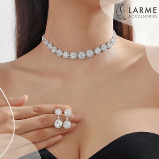 Bộ trang sức quý phái vòng cổ khuyên tai dự tiệc đính dá sang trọng phong cách nhẹ nhàng Larme accessories -BTS011