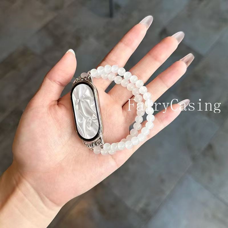 Dây Đeo Hạt Trắng Cho 10 9 8 7 Dây Đeo Đồng Hồ Cho Mi Band 6 5 4 3 Vòng Tay Cho Mi 9 8 Hoạt Động Trang Sức Dây Đàn Hồi