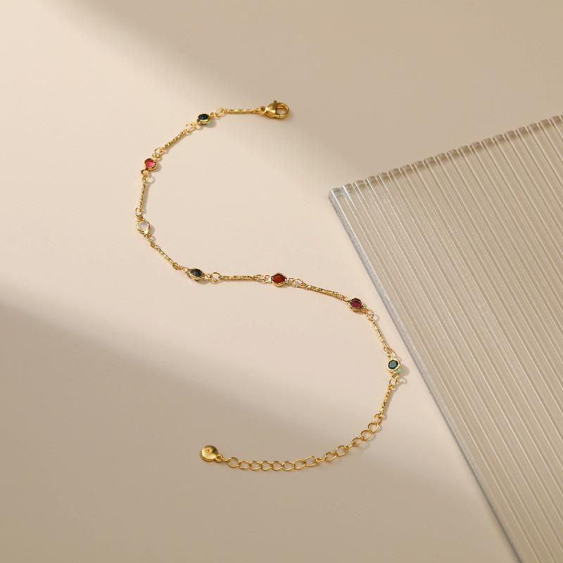 Vòng chânadjustable dây chuyền với zircon nhiều màu, phù hợp xu hướng thời trang hiện đại