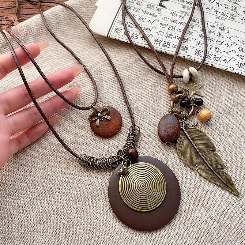 KOPA Vintage Boho Vòng Cổ Kim Loại Dành Cho Nữ Cổ Dài Dây Xích Mặt Dây Chuyền Handmade Trang Sức VN