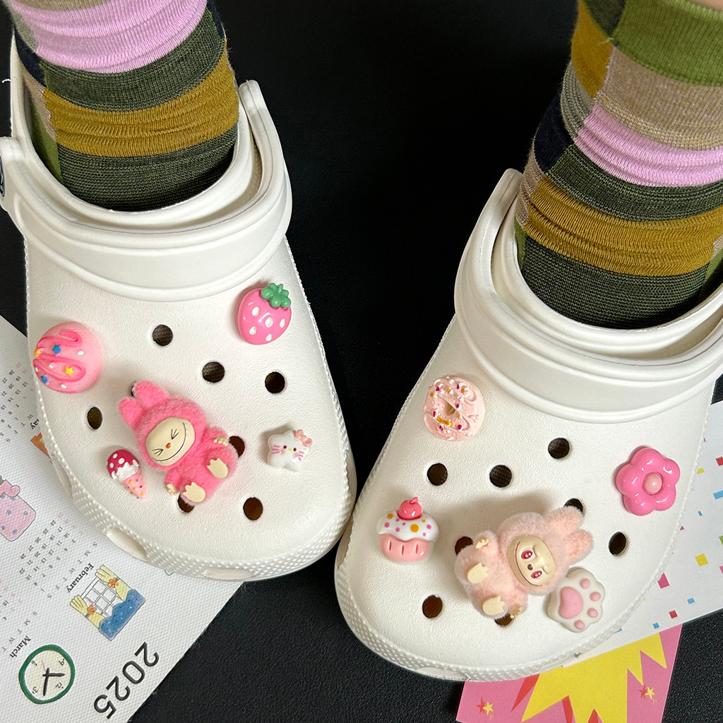 Phụ kiện giày Crocs Bubble Mart, khóa hoa Labubububupu dễ thương, tháo rời, cao cấp