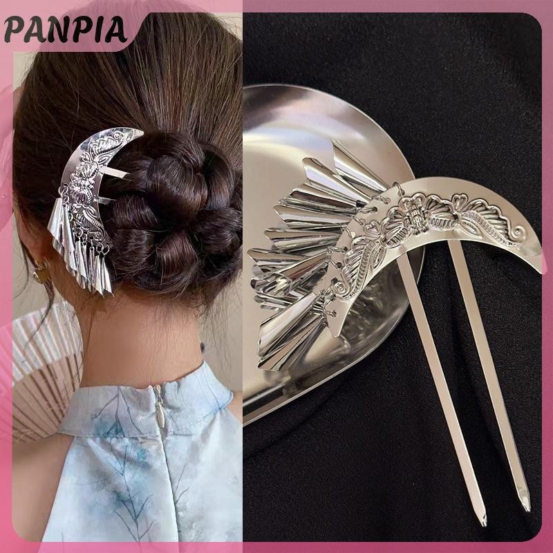 PNPIA-Ethnic Tua Rua Chuông Âm Thanh Mặt Trăng Họa Tiết Kẹp Tóc Cho Nữ Trang Sức Tóc Tối Giản Phụ Kiện