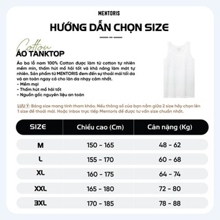 COMBO 3 Áo thun ba lỗ nam trắng Mentoris, chất liệu 95% cotton, tôn dáng, thể thao, thấm hút mồ hôi CB3MC02