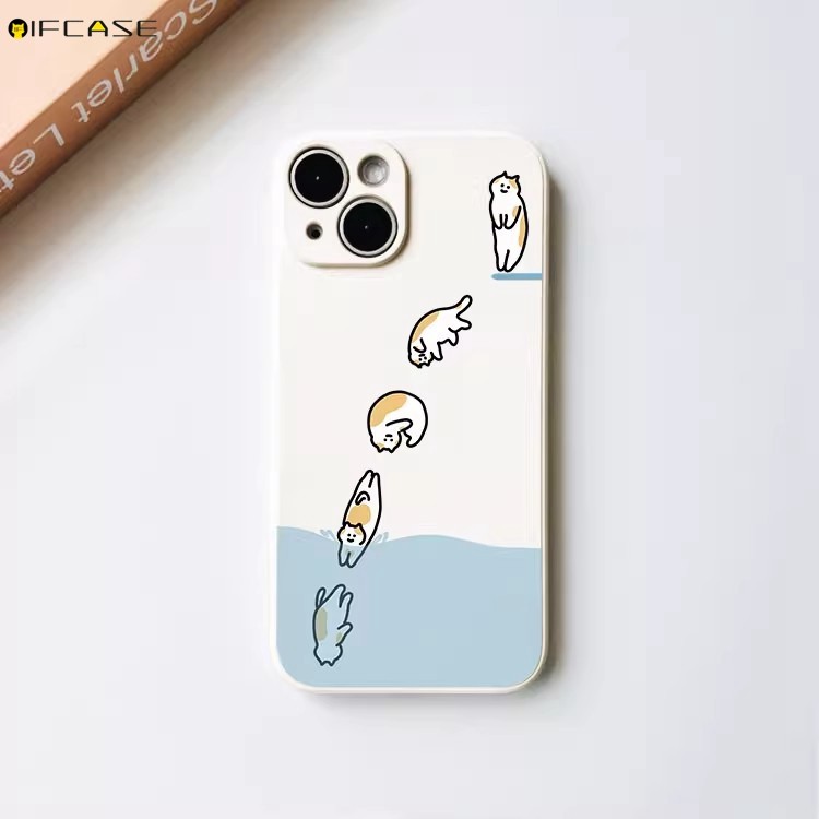 Dành Cho iQOO Z10X Z10 Z9 Turbo Plus + Z9X Z9 Z8 Z8X Z7 Z7X Z6 Lite Z5 Z5X Z3 Z1 Z1X Ốp Điện Thoại Mèo Lặn Ngộ nghĩnh Hoạt Hình Dễ Thương Đơn Giản Trắng Đen Vỏ Mềm Ốp Lưng