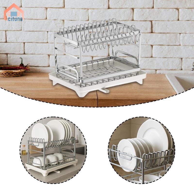 Giá phơi bát đĩa, Dụng cụ sắp xếp và lưu trữ nhà bếp, Giá đỡ cốc bằng thép không gỉ để lọc quầy bếp Giá bát đĩa 2 tầng
