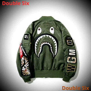 Áo Bomber Cá Mập Bape Xanh Rêu .(Double - Six) . Áo Khoác Gió Dù 2 Lớp Dày Dặn Dáng Rộng