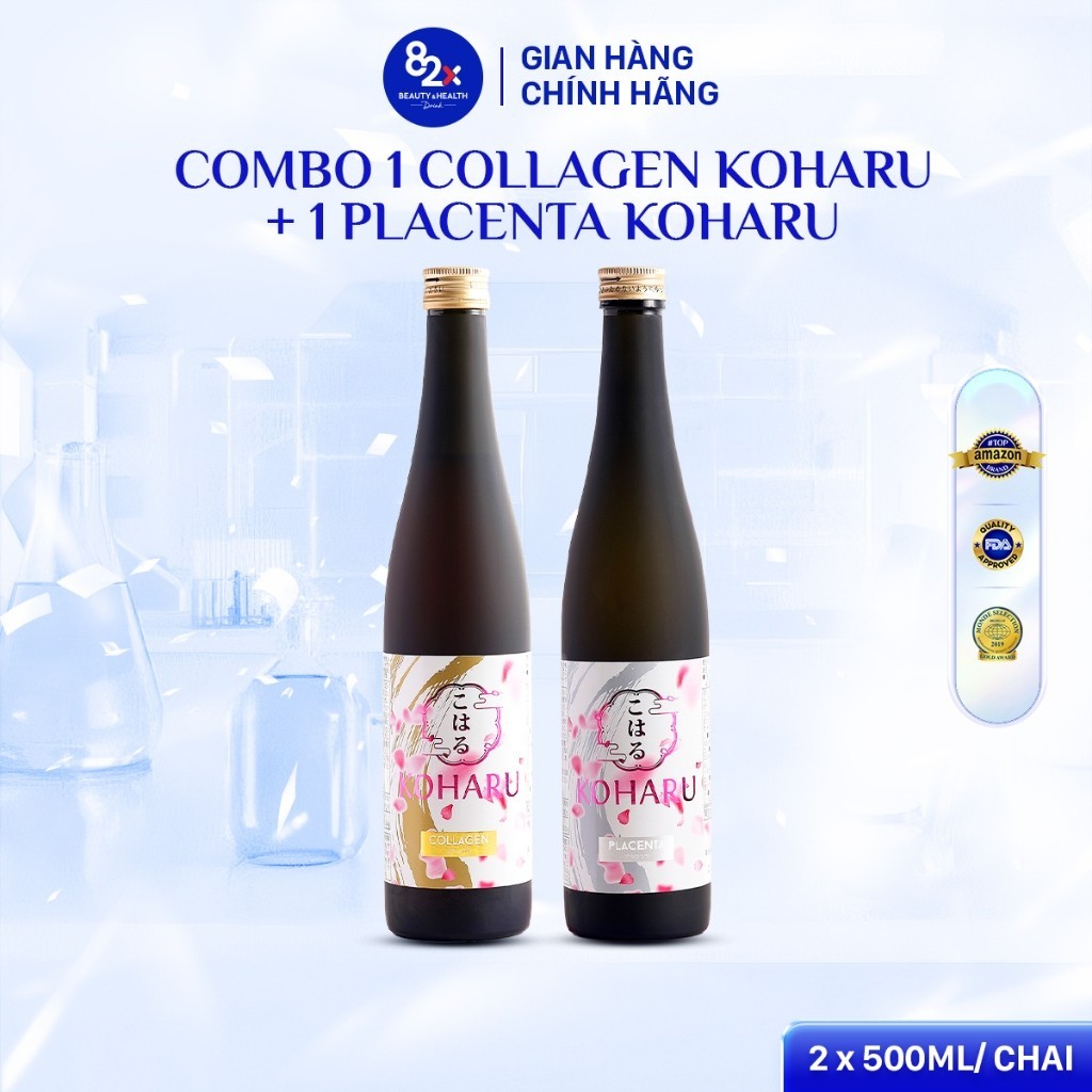 Ảnh Liệu Trình 2 Chai Nước Uống Đẹp Da 82X Koharu Placenta và Koharu Collagen Thon Gọn Vóc Dáng, Ngừa Lão Hoá 500ml/Chai 2