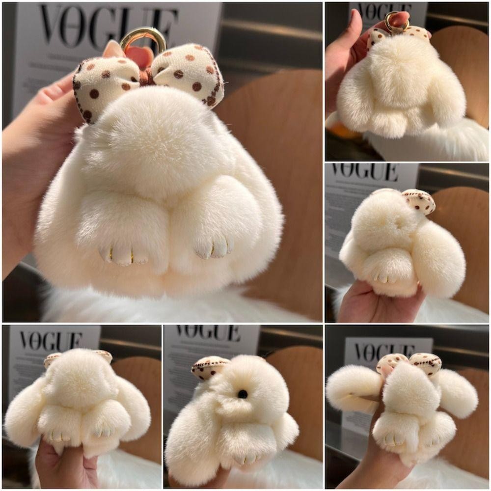 [Vận chuyển nhanh] Móc khóa búp bê thỏ lông tơ MINIMALY, treo trang trí búp bê nhồi bông Pompoms Bow Rabbit Mặt dây chuyền, Phụ kiện túi đeo mặt dây chuyền sang trọng hoạt hình dễ thương