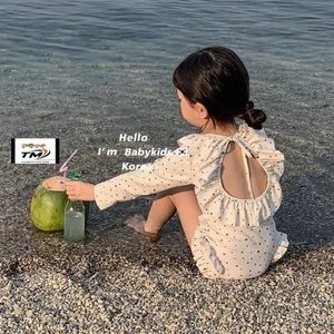 10-32kg Bikini dài tay chấm bi TM phối bèo cho bé gái, bộ bơi cho bé gái, bikiki cho bé, đồ đi biển cho bé gái