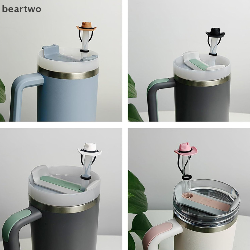 < Beartwo > Mũ Cao Bồi Silicon Nắp Ống Hút Tương Thích Cho Cốc 30 40oz Dễ Thương Ngộ nghĩnh Tumbler Ống Hút Topper Cốc Phụ Kiện Đẹp