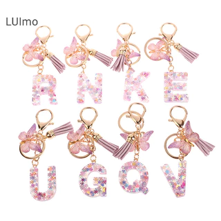 Luimo A-Z Dreamy Sequin Chữ Cái Móc Khóa Cho Nữ sel Bướm Mặt Dây Chuyền Ban Đầu Móc Khóa Ví Treo Túi Ch Móc Chìa Khóa Xe SBS
