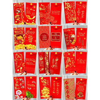 100 bao lì xì mẫu đỏ may mắn năm mới , kt 8x16cm (C41-C50)