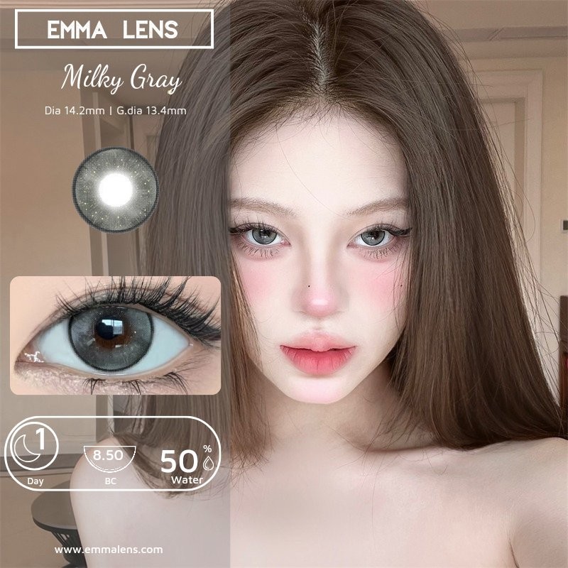 Lens 1 Ngày Milky Gray | Lens 1 Day Xám Đen Mix Nhũ | Emma Lens
