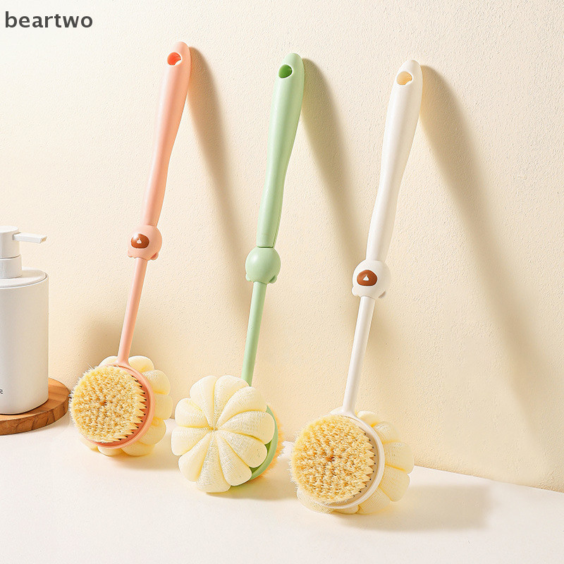 < Beartwo > Bàn chải cơ thể tắm hai mặt bằng silicon Tay cầm dài Bàn chải rửa phòng tắm Tắm Massage lưng Body Bàn chải tẩy tế bào chết Đồ dùng tắm Đẹp