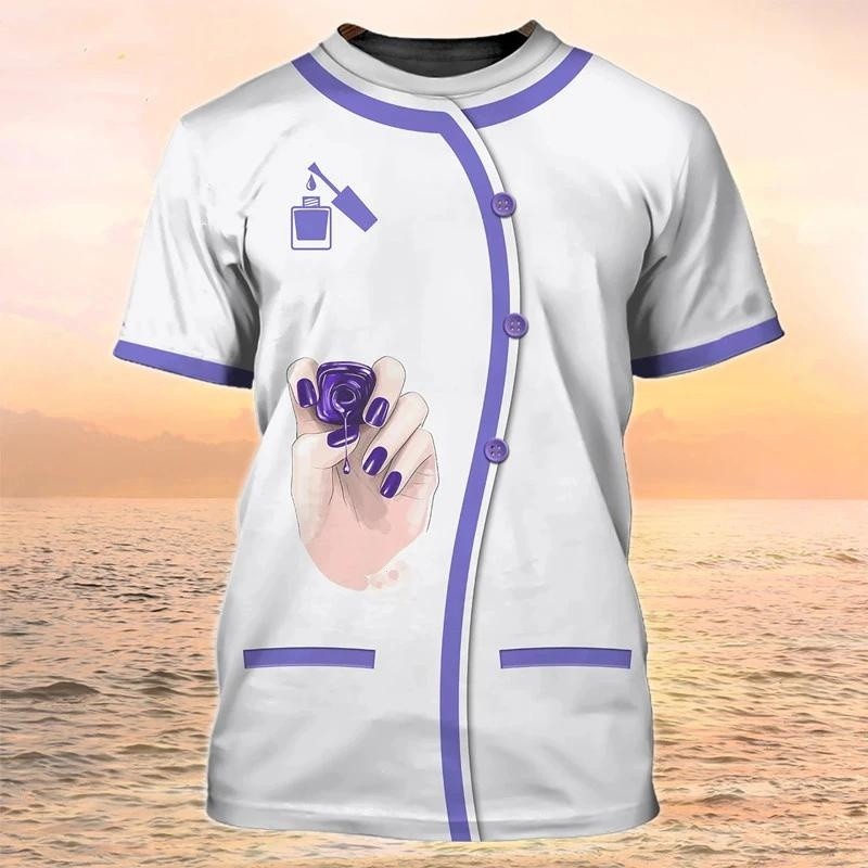 Mùa Hè Mới Ngắn Tay T-Shirt 3D Nail Nghệ Sĩ Cá Nhân Cuộc Sống Hàng Ngày Làm Việc Đồng Phục