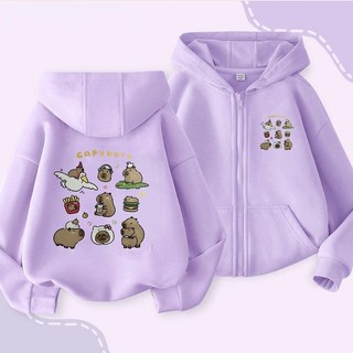 2024 Capybara Kun Áo Khoác Bé Gái Zip Up Áo Khoác Dễ Thương Trẻ Em Thu Đông Áo Khoác Ngoài Phong Cách Hợp Thời Trang