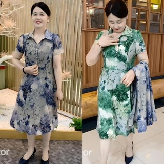 Đầm trung niên tặng mẹ XANH CỔ XANH NGỌC đi chơi dự tiệc sang trọng cao cấp chất liệu thun co giãn 4 chiều Nữ Women