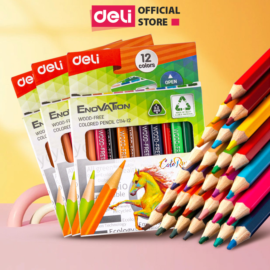 [MUA 3 GIẢM 30%] Bút Chì Màu Gốc Dầu Deli - Hộp 12 Màu Chì Học Sinh Chuyên Nghiệp - Màu Sắc Tươi Sáng Không Dễ Gãy