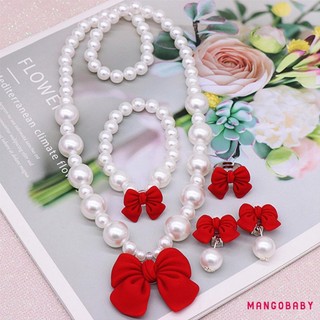Mg-kid Bộ Trang Sức Thanh Lịch Ngọc Trai Dễ Thương Nơ Vòng Cổ Vòng Tay Bông Tai Cho Bé Gái Quà Tặng Sinh Nhật