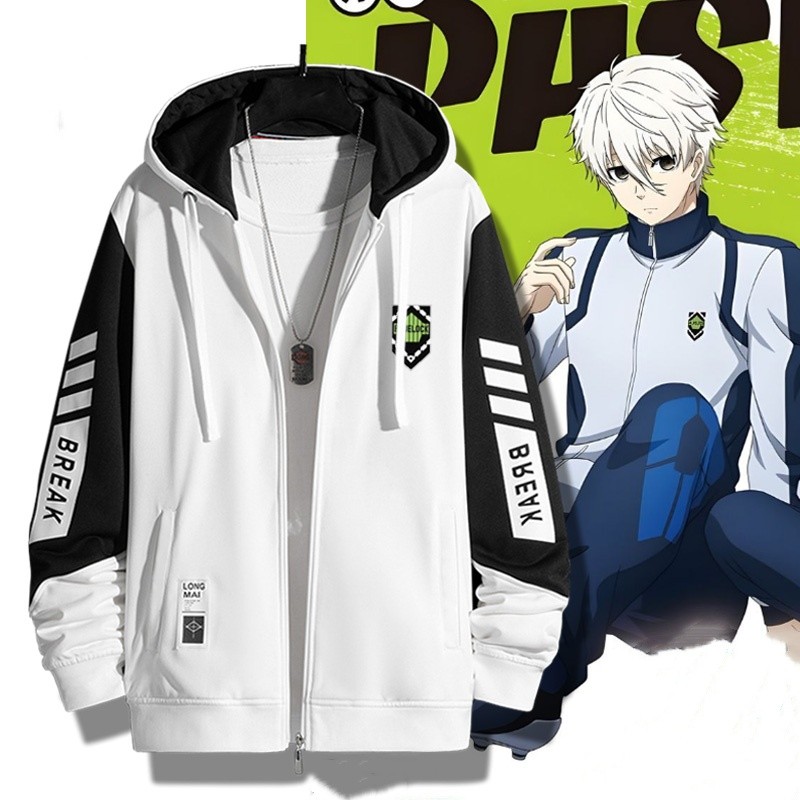Áo khoác cosplay YB1 - Áo cardigan chui đầu 3D với khóa xanh Mikage Reo Isagi Yoichi Nagi Seishiro