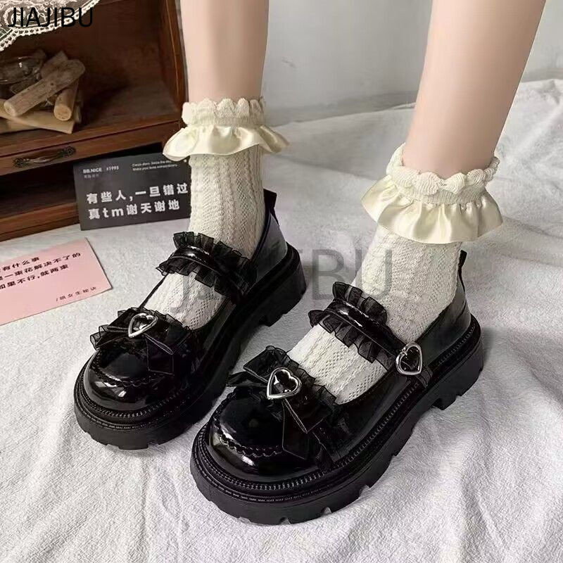 Size 34-46 Giày Lolita Nơ Đen JK Nhật Bản Giày Nữ Cỡ Lớn 45 Korean Fashion Platform Mary Jane Shoes 44 Giày Da Nhỏ Chống Trượt Phong Cách Anh Gót Dày Có Khóa Tình Yêu 43 Giày Đi Học Màu Đen 42 Giày Công Chúa Cosplay Kiểu Pháp Versatile Sweet Doll Shoes