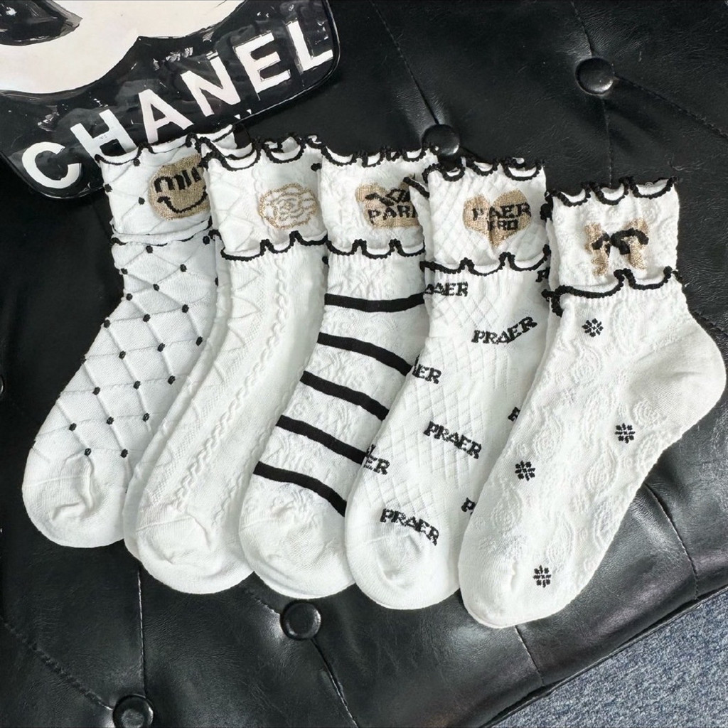 Siy7 5 Chiếc Xuân Hè Hai Lớp Mulberry Ren Mỏng Nữ Tất Quà Tặng Cho Bạn Gái Trắng Giữa Bắp Chân Tất