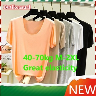 Áo thun nữ modal cotton tay ngắn mùa xuân hè 2024 dáng rộng cổ chữ U Plus Size