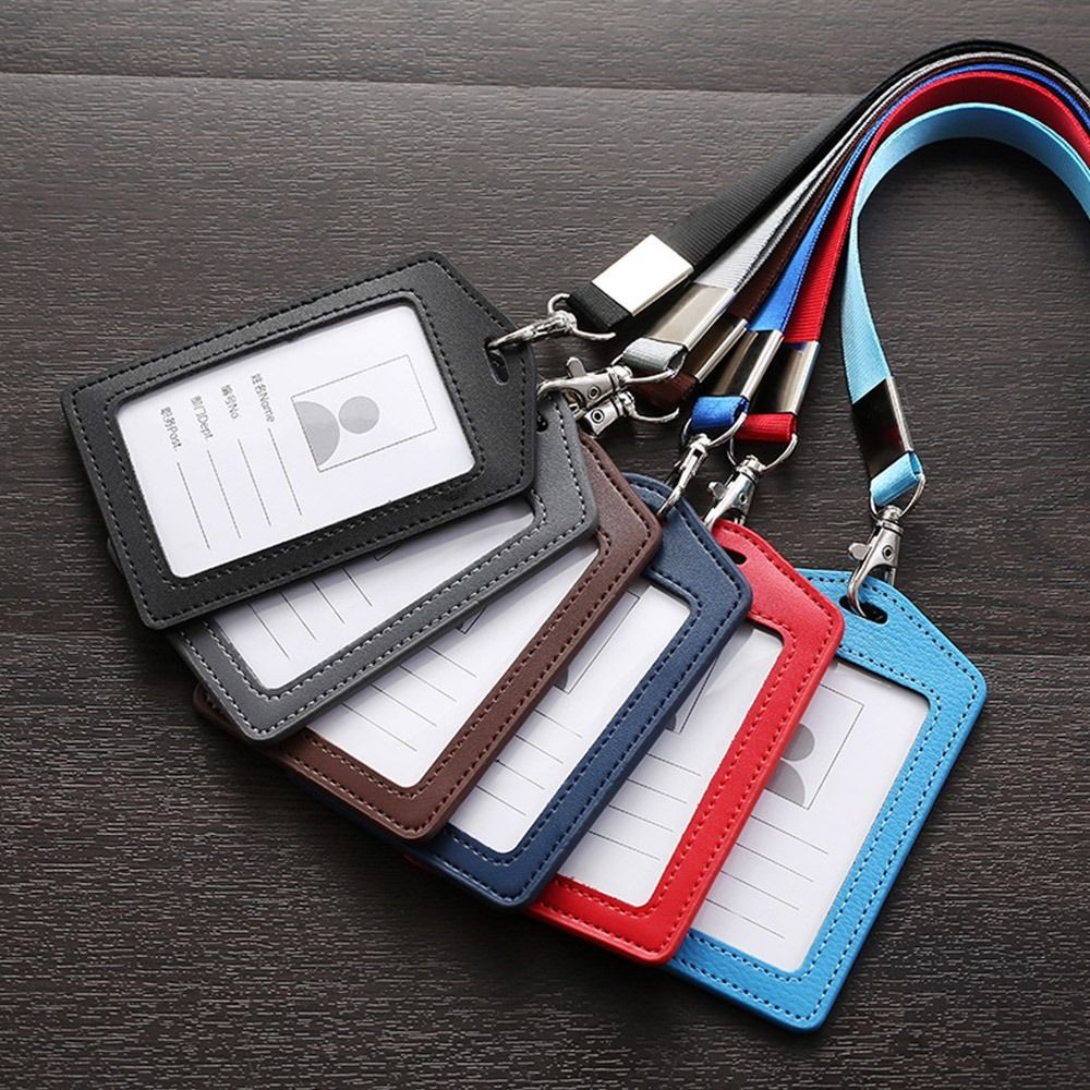 Giá đỡ thẻ làm việc HOBBYIN, có dây buộc cổ Vỏ thẻ ID da thật, Giá đỡ huy hiệu ID màu trơn chất lượng cao