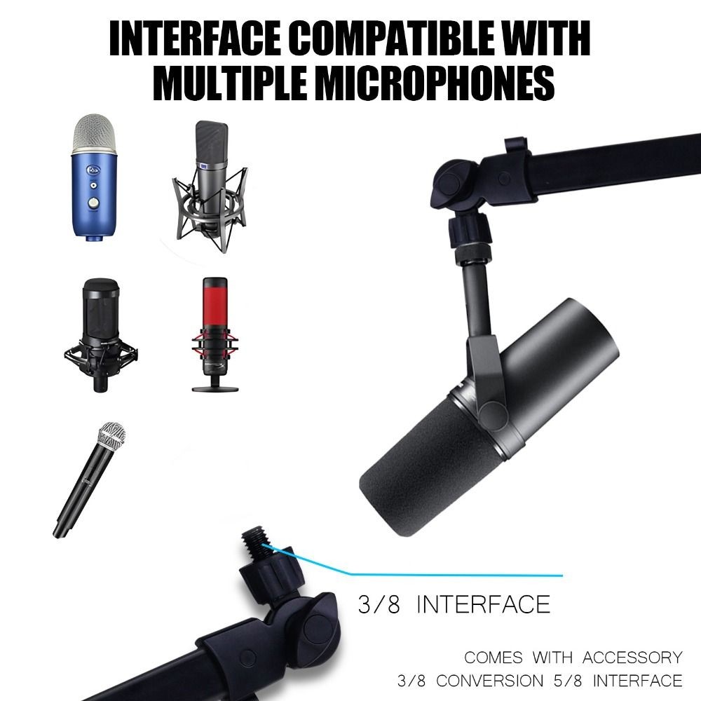STABFOAM Chân đế Mic STABFOAM, 360° Xoay cánh tay có thể điều chỉnh Micro Boom Arm, Giá đỡ máy tính để bàn chắc chắn phổ thông cấp chuyên nghiệp Podcasting