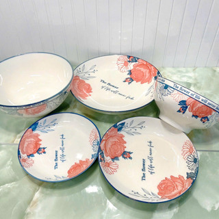 Bộ Tô, Đĩa Sứ Họa Tiết Bông 48 Sang Trọng, Đồ Sứ Decor Cao Cấp - Phương Trang