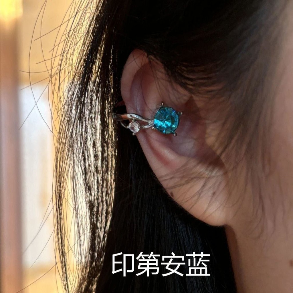Bông tai Huazi siêu nhấp nháy kẹp xương tai zircon đỏ sang trọng không cần xỏ, cao cấp, dành cho nữ