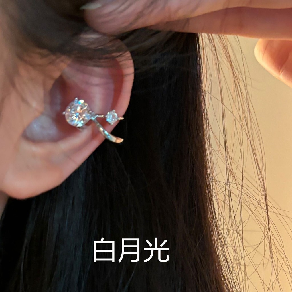 Bông tai Huazi siêu nhấp nháy kẹp xương tai zircon đỏ sang trọng không cần xỏ, cao cấp, dành cho nữ