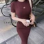 "Đầm body ôm dáng dài tay ngắn cổ tròn chất thun ladong