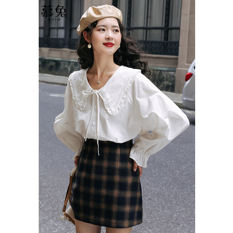 Mutu Top Phong Cách Hàn Quốc, Búp Bê Dây Buộc Ren Trắng, Tay Áo Sơ Mi Mỏng Cho Mùa Xuân
