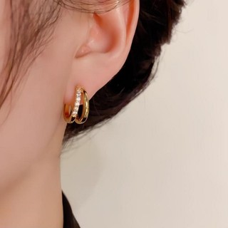 Đôi Lớp Rỗng Ra Zircon Bông Tai Thép Không Gỉ Thời Trang Cá Tính Nhẫn Không Phai Màu Nhẫn Cho Nữ Cô Gái Trang Sức Phụ Kiện