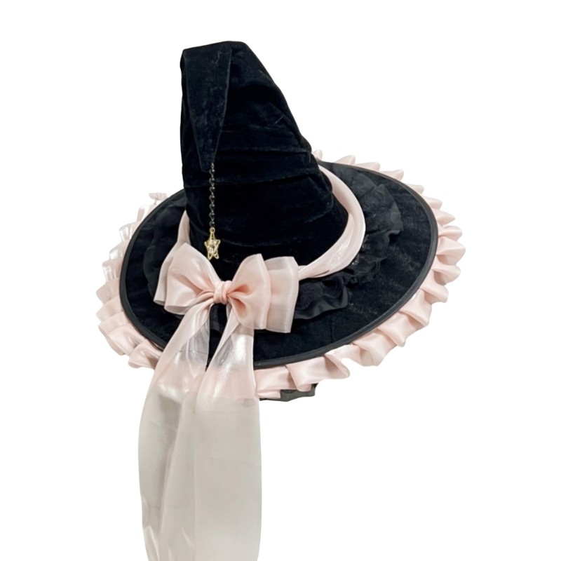 Wellb Halloween Mũ Phù Thủy Mũ Phù Thủy Cho Nữ Cô Gái Phù Thủy Cosplay Trang Phục Phụ Kiện Nơ Thiết Kế Mũ Nhọn Gif