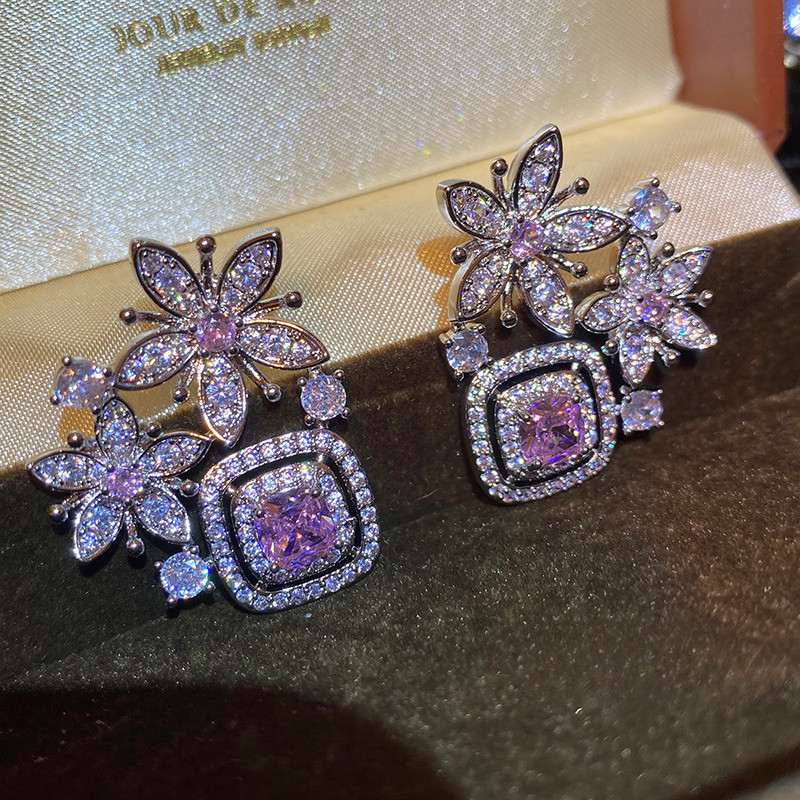 Bông tai hoa Zircon thời trang mới sang trọng sang trọng