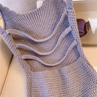 Pure Desire Style Hot Girl Sling Dress - Váy ngắn dệt kim trắng sang trọng, phù hợp đi biển
