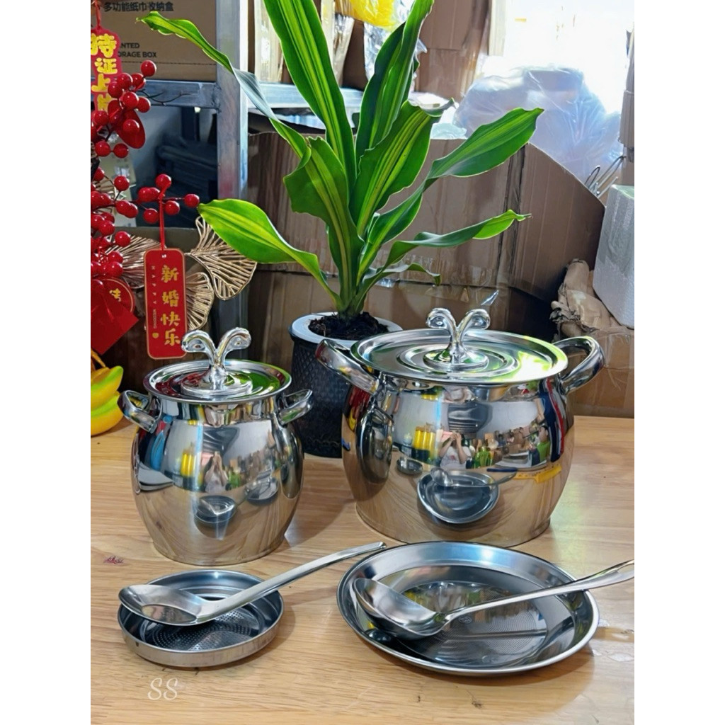Âu tròn inox không gỉ có nắp đậy size 1 lít và 2 lít, Thố inox có tay cầm đựng thức ăn, tích trữ dầu mỡ đa năng
