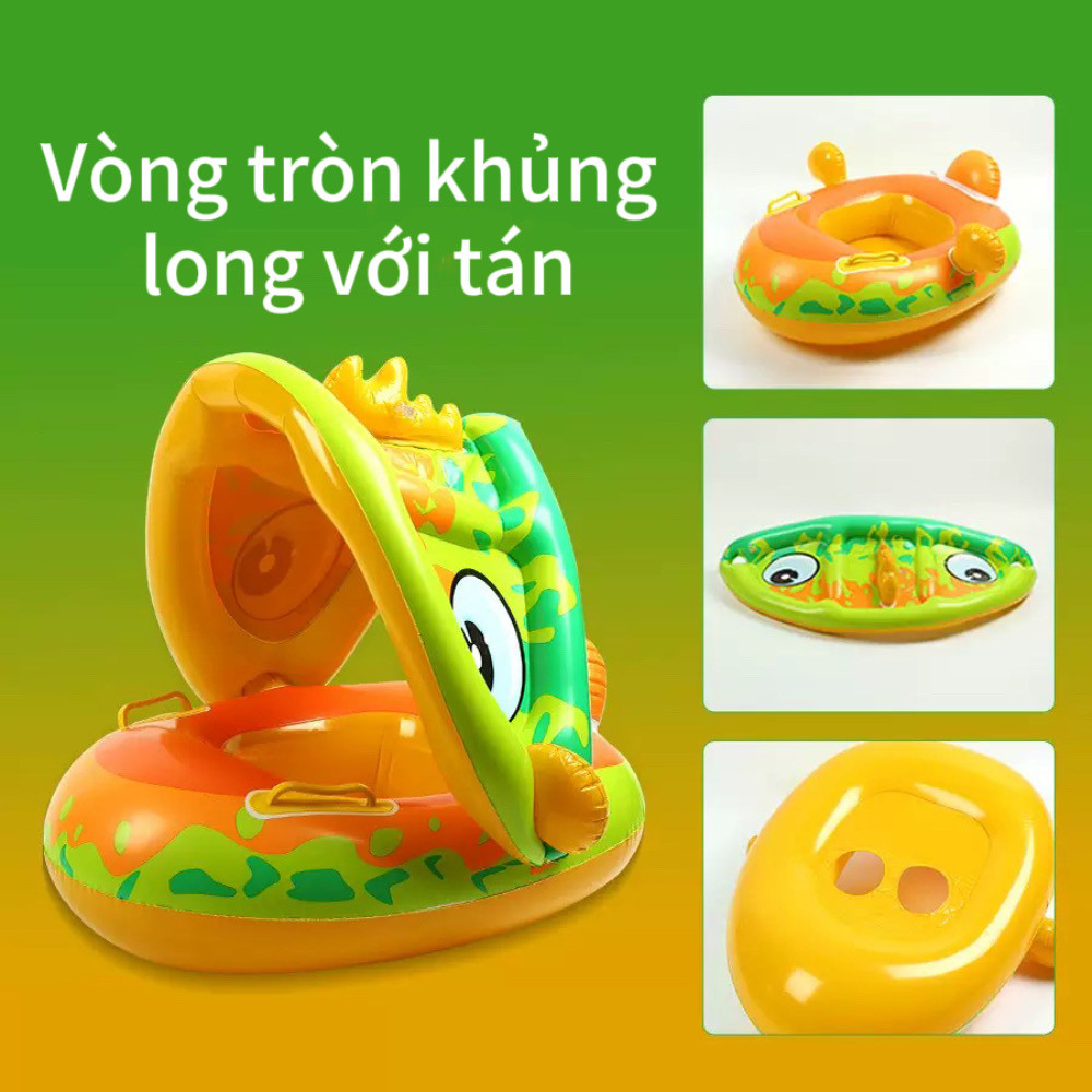 Baby Swimming Seat Boat with Handrails PVC Cartoon Children Swimming Sunshade Boat Detachable Swimming Ring