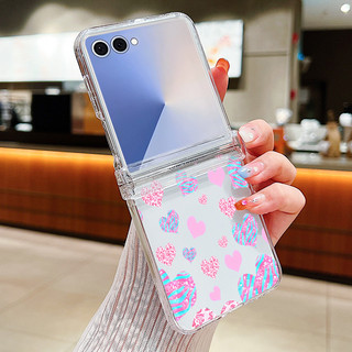 Ốp Điện Thoại Trong Suốt Họa Tiết Tình Yêu Màu Hồng Cho Samsung Galaxy Z Flip 7 Flip 6 Flip 5 Flip 4 Flip 3 5G Full Bản Lề Cứng PC Gấp Bao Dành Cho Samsung Z Flip 7 6 5 4 3